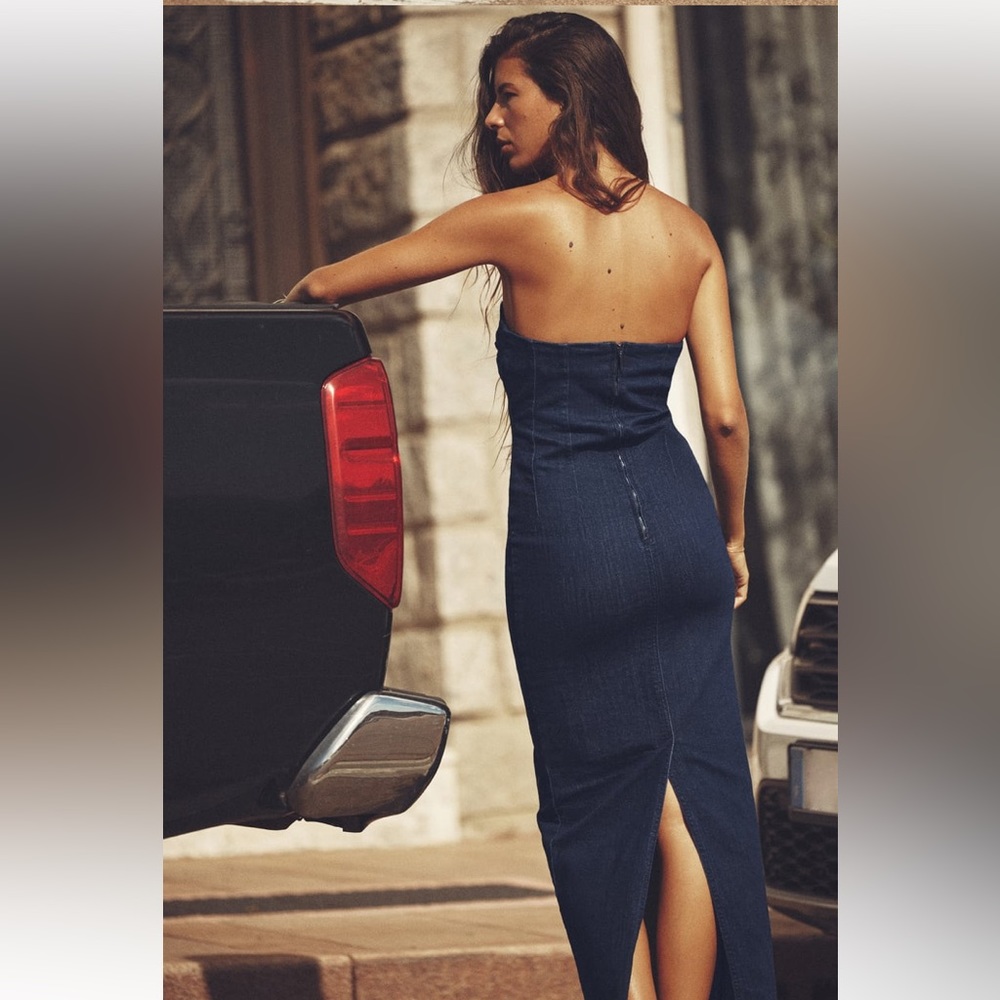 Zara ZW Strapless Denim Dress - Picture 14 of 16